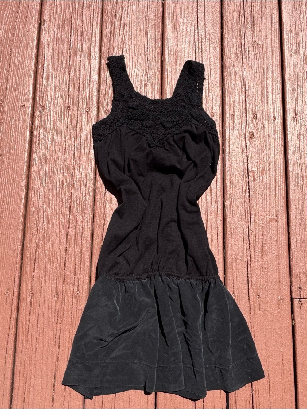 Y2K BCBGMaxAzria Black Midi Dress with Crocheted Bodice S